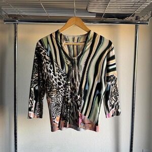 Vintage Y2K Alberto Makali Cream and Black Leopard Animal sleeve Raglan
